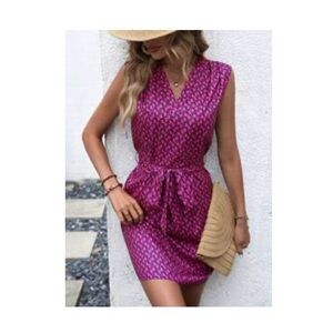 NWOT - SHEIN Clasi Allover Print Belted Dress in Pink/Navy - Size S (4 US)